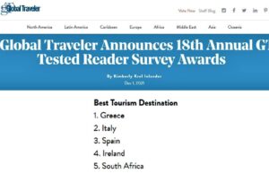 Η Ελλάδα καλύτερος Τουριστικός Προορισμός του 2021 στα Tested Reader Survey Awards