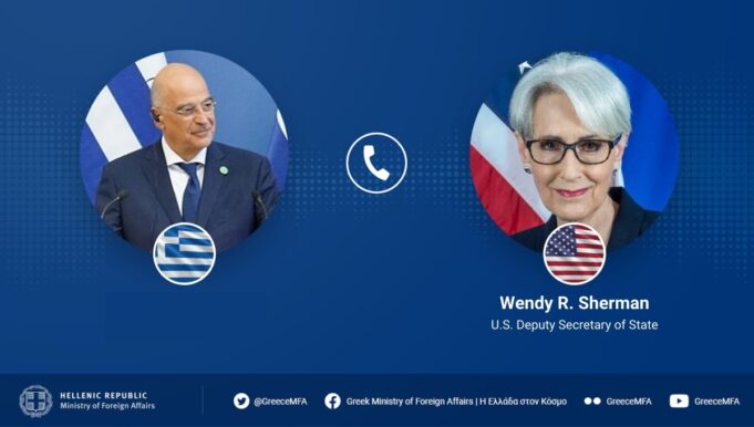 Greek FM Dendias briefs Deputy Sec. of State Sherman on Turkey’s recent provocative rhetoric