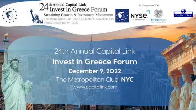 The 24th Annual Capital Link “Invest in Greece” Forum on December 9 in NYC