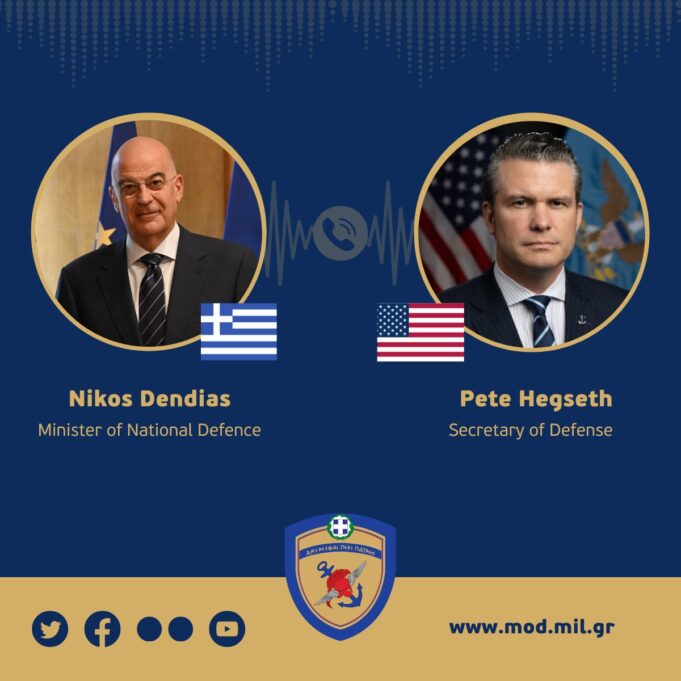 Defense Min Dendias holds first call with U.S. counterpart Hegseth