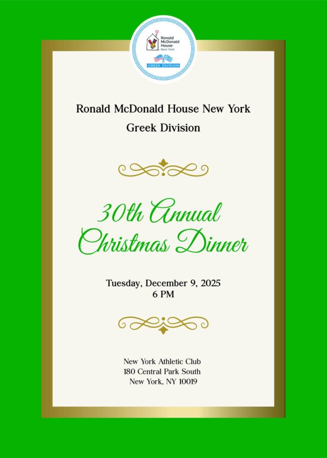RMH – NY Greek Division to Hold 30th Christmas Dinner