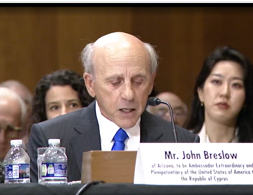 Ακρόαση Τζον Μπρέσλοου στη Γερουσία για τη θέση του Πρέσβη των ΗΠΑ στην Κύπρο