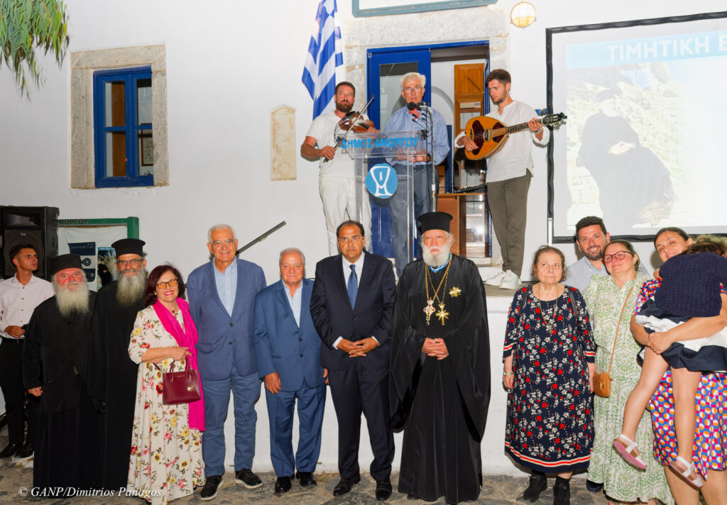 Amorgos, July 19th, 2026 His Beatitude Pope and Patriarch of Alexandria and All Africa THEODOROS II arrived in Amorgos Island to Honor Fr. Thomas Synodinos for his 40 years serving the church. Many Dignitaries were present to Honor Fr. Thomas in the square of Choria Amorgos. Nikos Gavalas and his family were very proud of their own Fr. Thomas. Minister of Culture Lina Mendoni, minister Kikilias, Metropolitans from Siros, Nea Ionia, and Thyra all Congratulated Fr. Synodinos for his accomplishments.