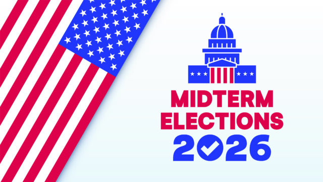 Capitol Building Silhouette Diagonal Flag Split Midterm Election